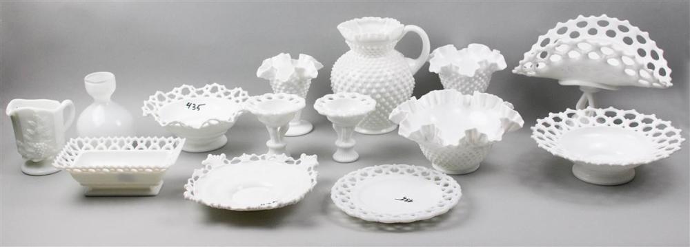 COLLECTION OF WHITE MILK GLASS