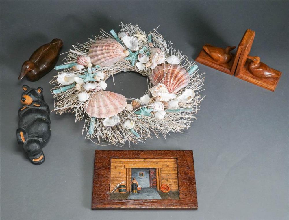 COLLECTION OF WOOD CARVINGS AND A