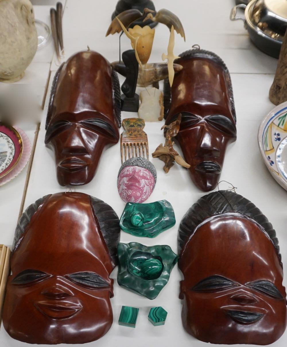 COLLECTION OF WOOD MASKS, MALACHITE