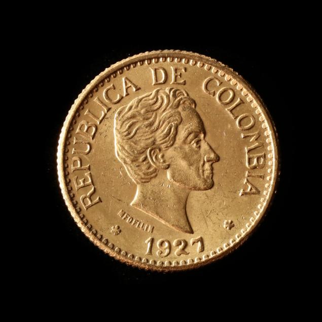 COLOMBIA, 1927 GOLD 5 PESOS 