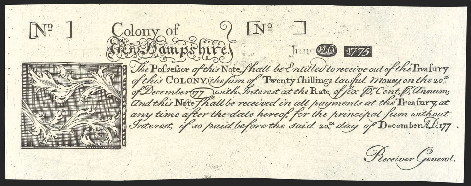COLONIAL CURRENCY JUNE 20 1775