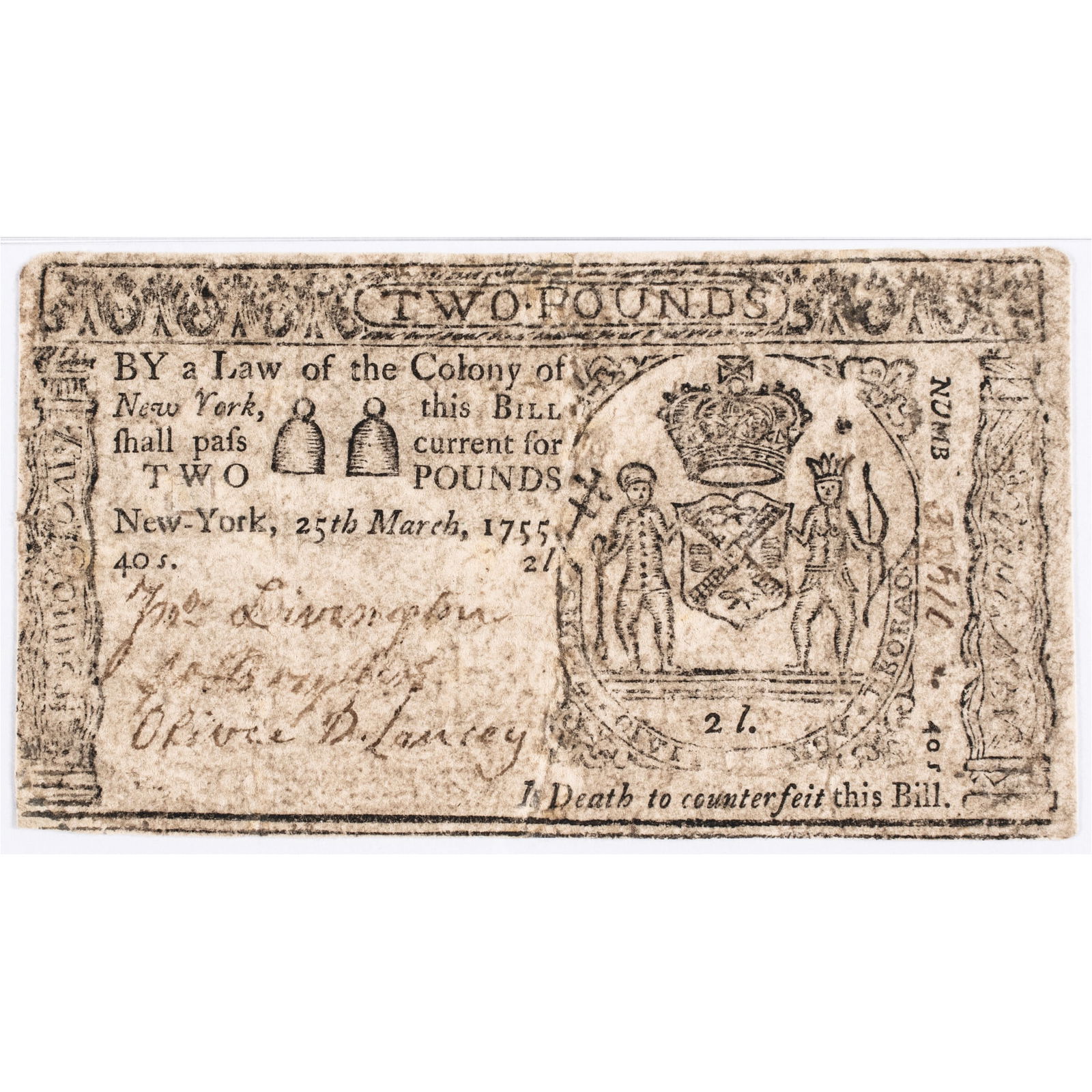 COLONIAL CURRENCY MARCH 25, 1755