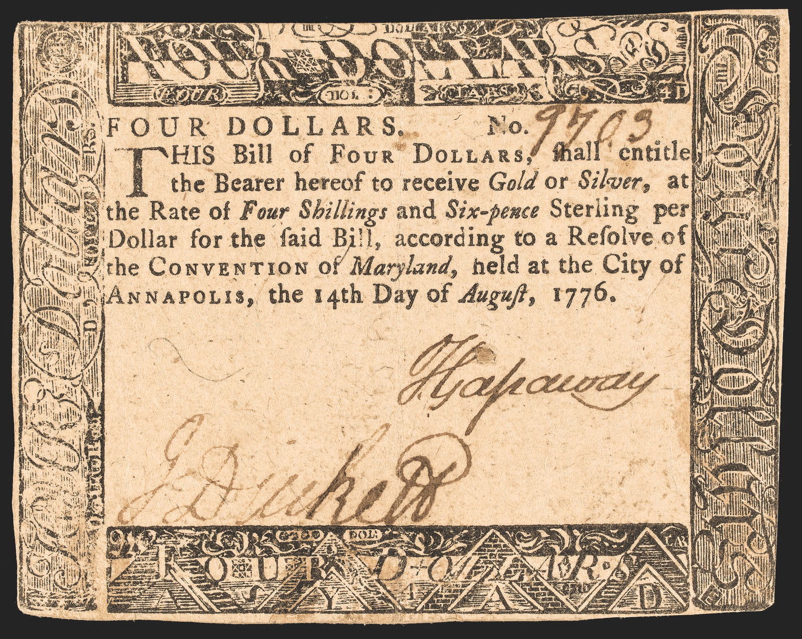 COLONIAL CURRENCY, MARYLAND, AUGUST