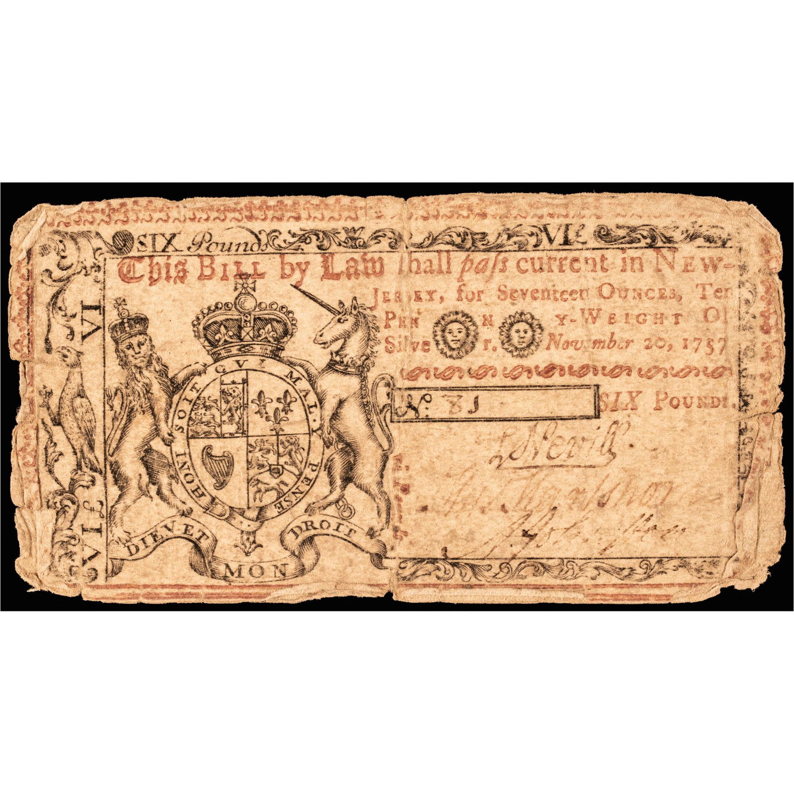 COLONIAL CURRENCY NOTE, NJ. NOV.
