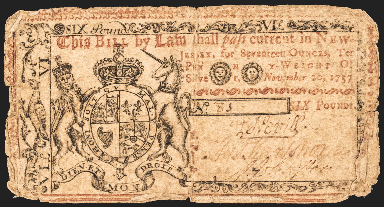 COLONIAL CURRENCY NOTE, NJ. NOV.