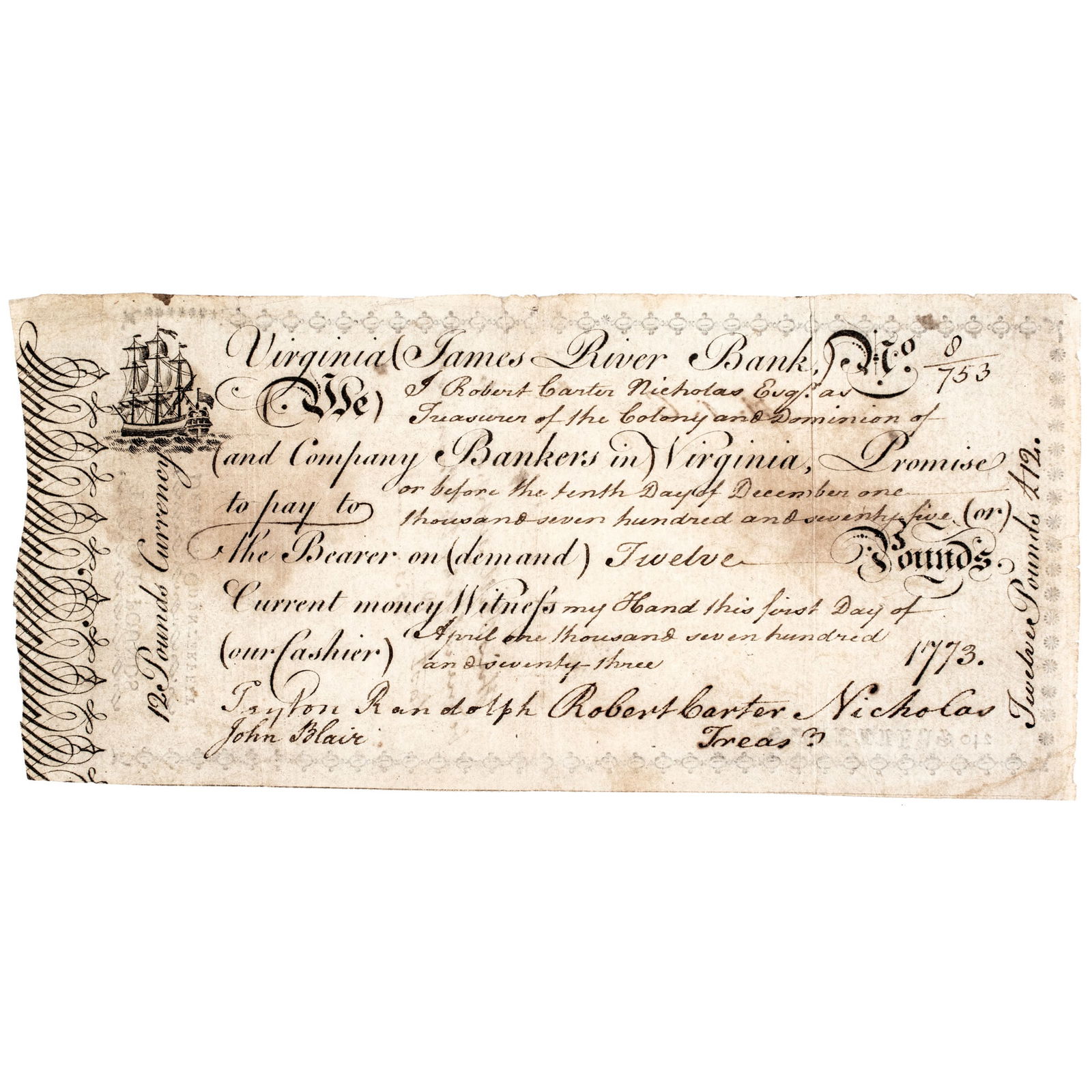 COLONIAL CURRENCY, VIRGINIA,