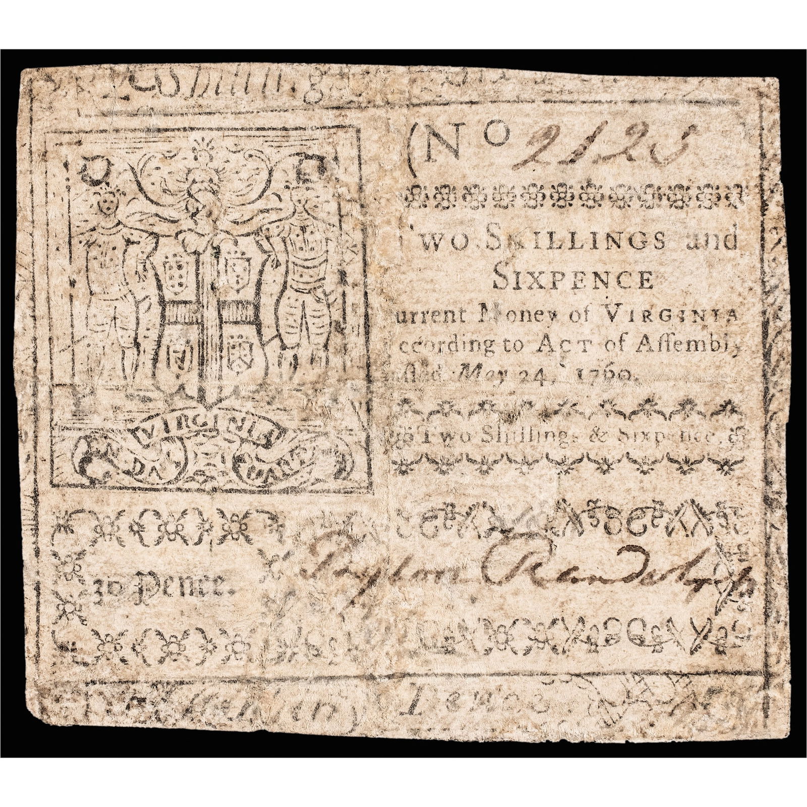 COLONIAL MAY 24, 1760 VIRGINIA NOTE