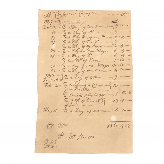 COLONIAL RHODE ISLAND INVOICE FOR