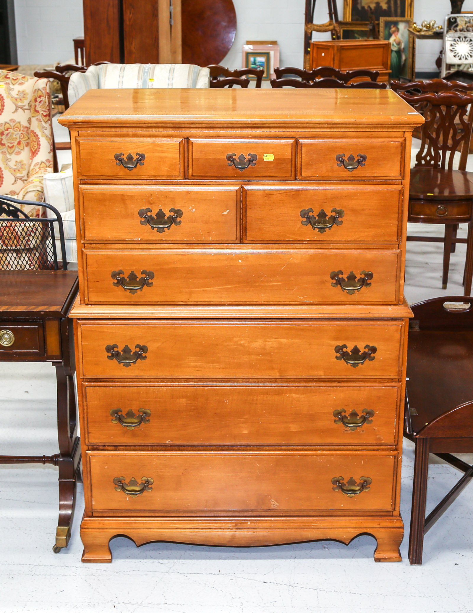 COLONIAL STYLE MAPLE CHEST ON CHEST