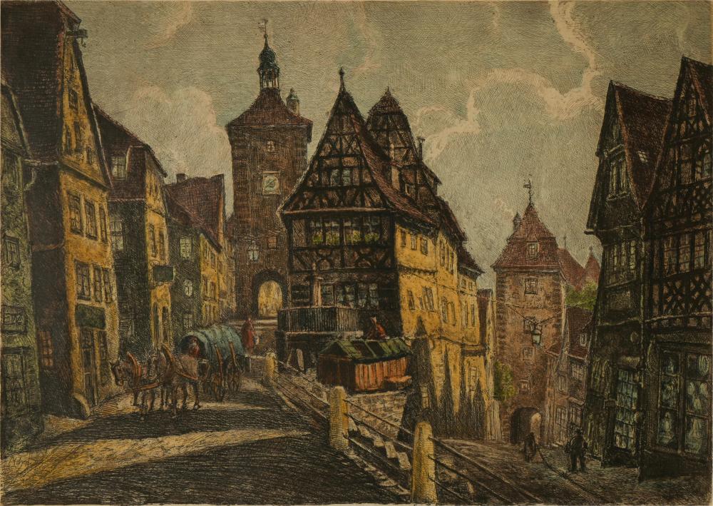 COLOR ENGRAVING OF ROTHENBURG,