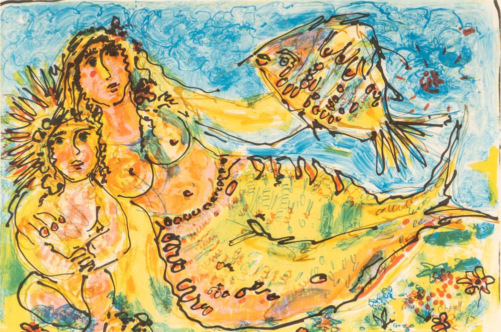 COLOR LITHOGRAPH OF A MERMAID,