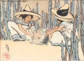 Color woodcut on paper by Hele