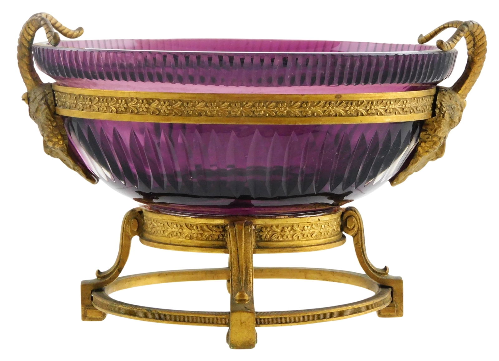 COLORED CUT GLASS AND GILT-FOOTED