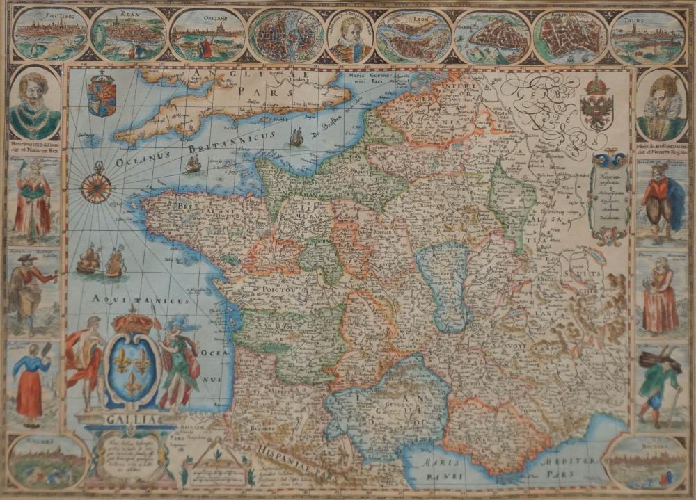 COLORED ENGRAVED MAP OF GALLIA