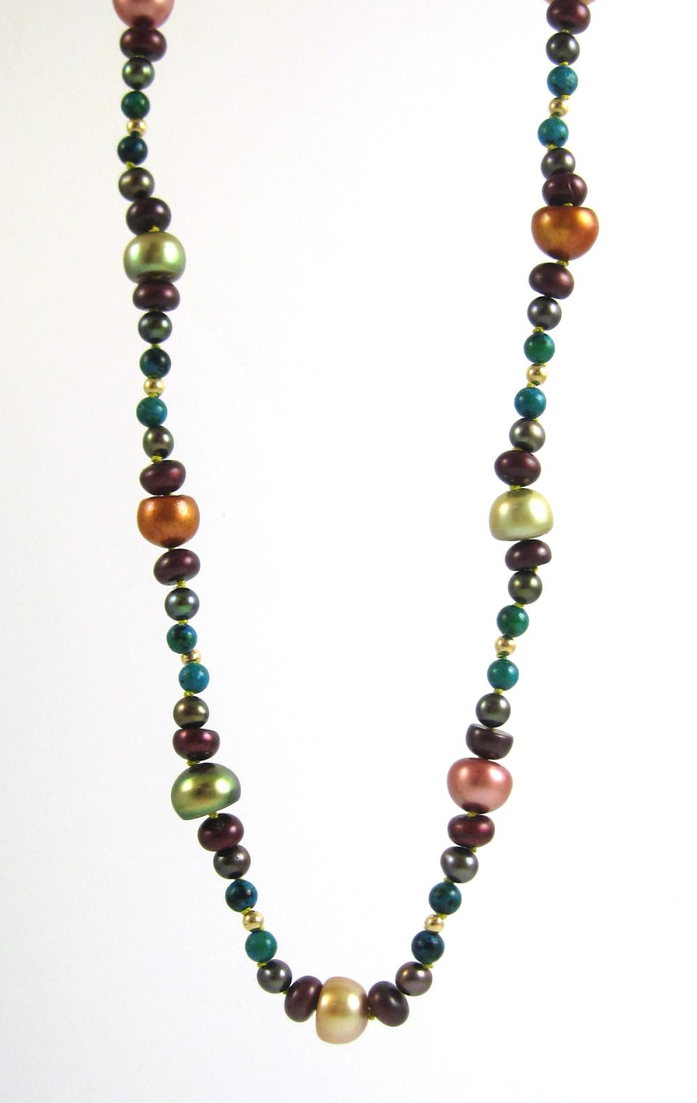 COLORED PEARL AND AZURITE BEAD