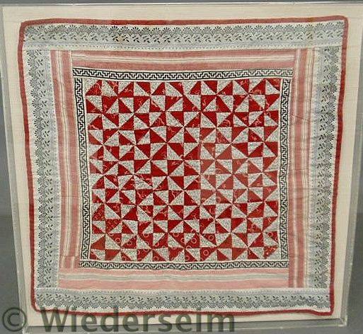Colorful doll quilt 19th c. mounted