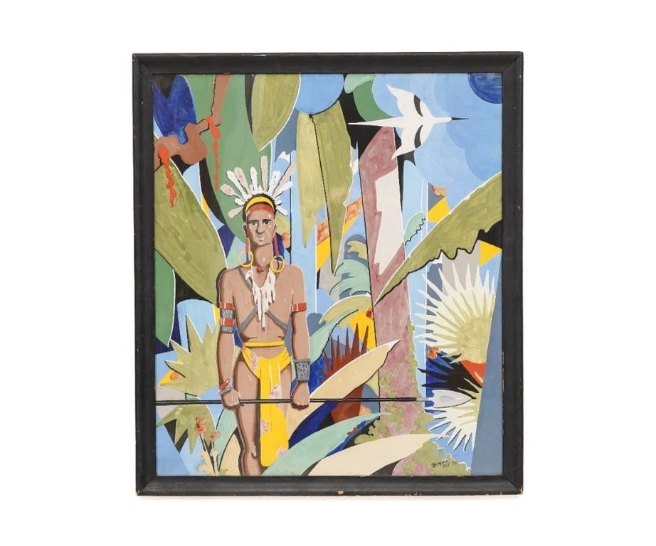Colorful gouache of a native