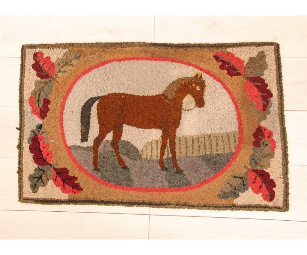 Colorful hooked rug of a standing
