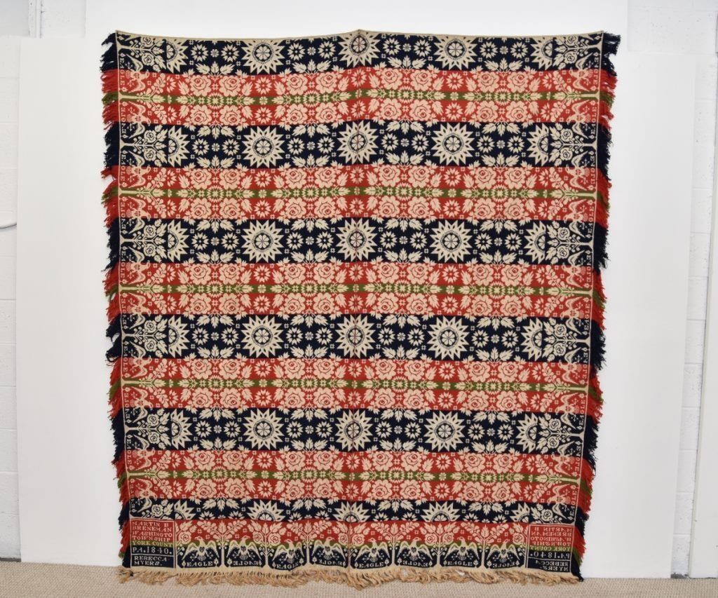 Colorful jaquard coverlet in red,