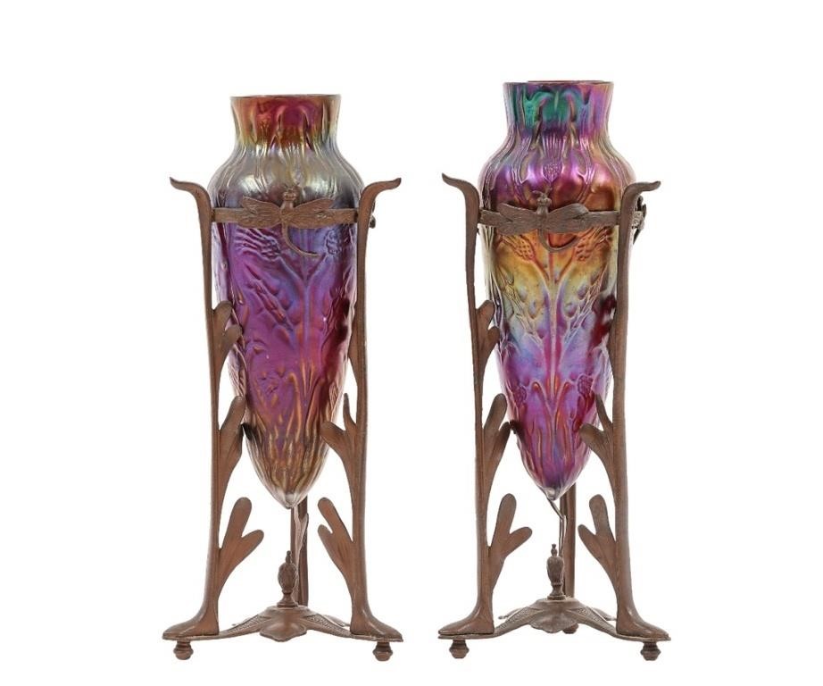 Colorful pair of Loetz art glass