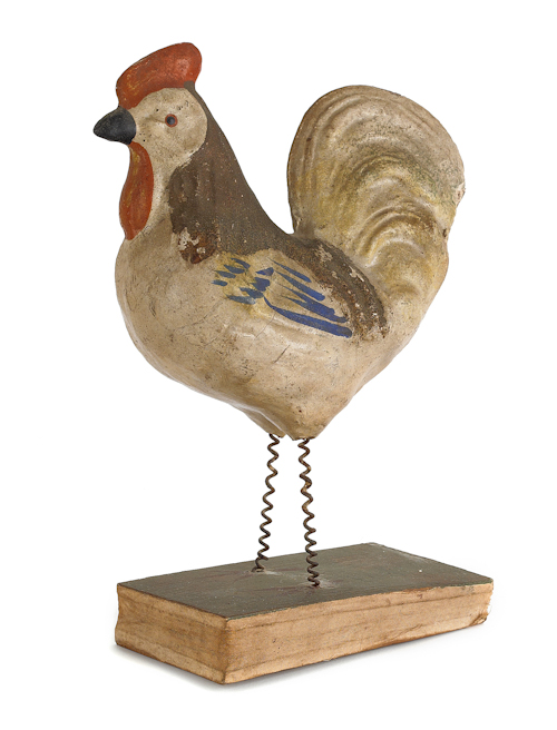 Composition rooster squeak toy 19th