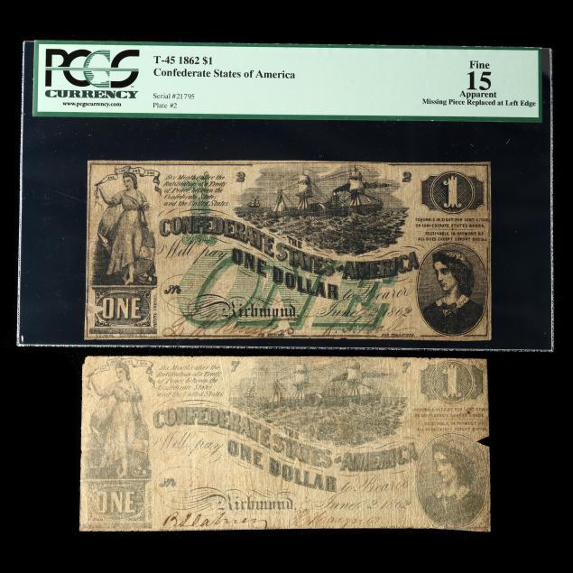CONFEDERATE 1862 T-44 AND T-45 $1