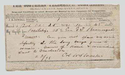 Confederate 1862 telegram,