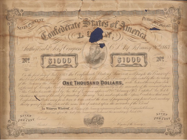 Confederate war bond; 1863 issue