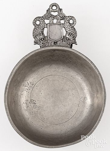 CONNECTICUT PEWTER PORRINGER, EARLY