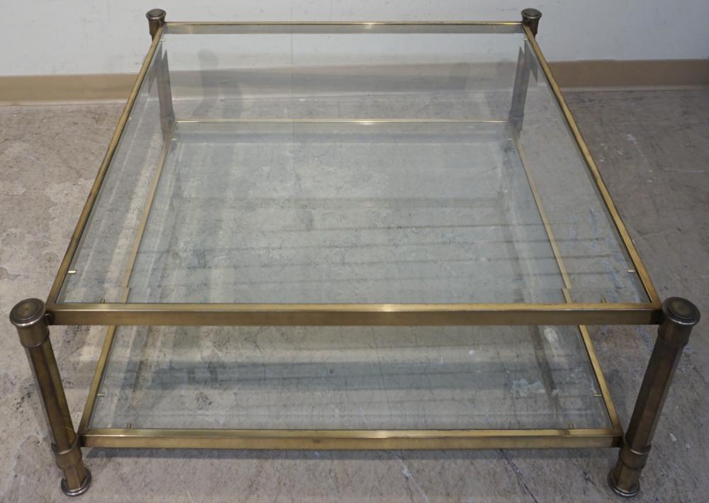 CONTEMPORARY BRASS AND GLASS TOP