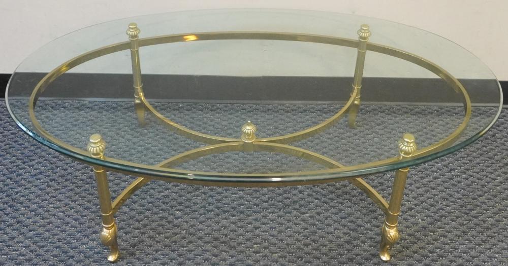 CONTEMPORARY BRASS AND GLASS TOP