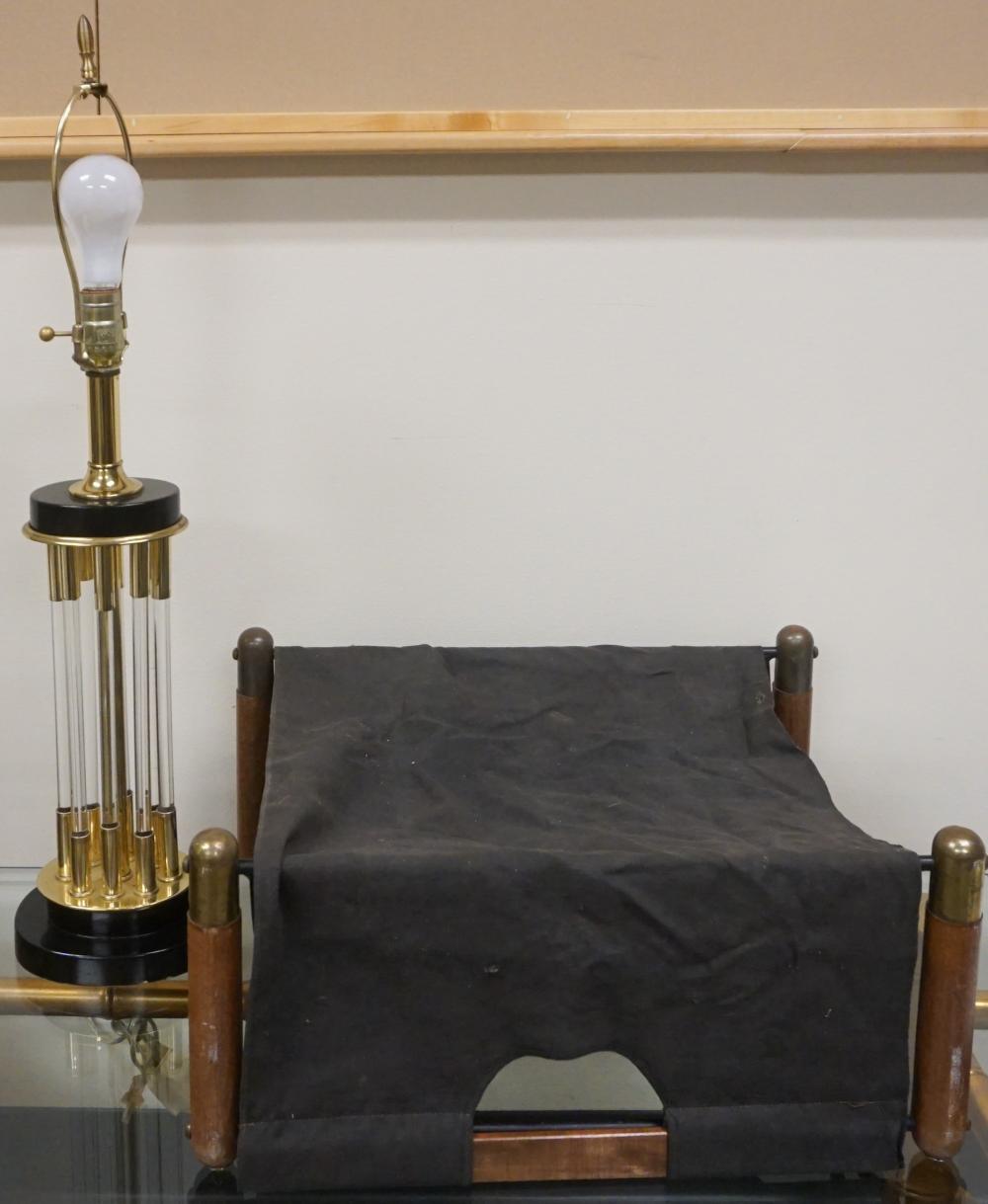 CONTEMPORARY BRASS AND WOOD TABLE