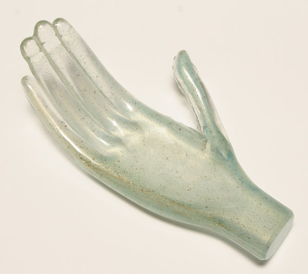 Contemporary green glass hand of