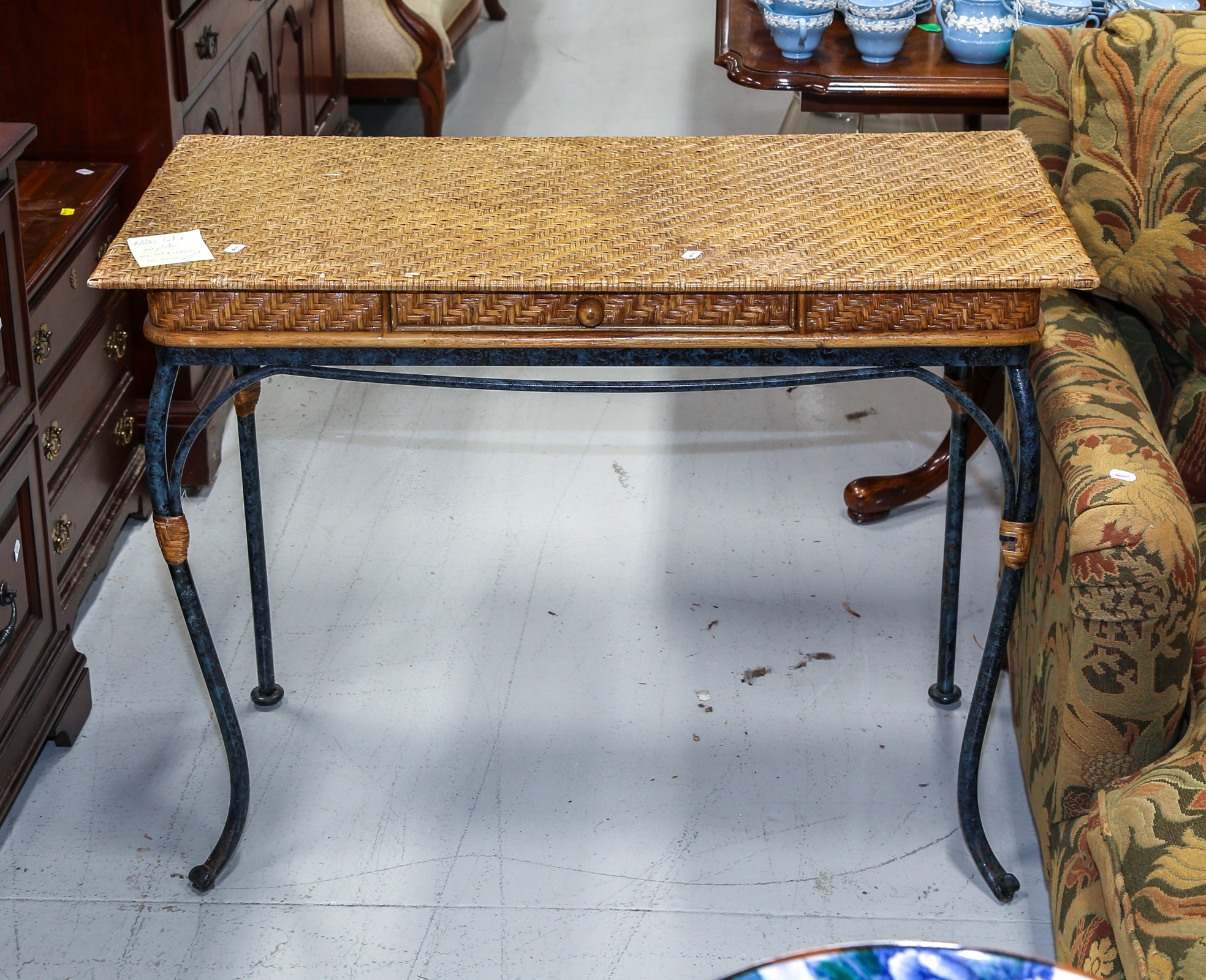 CONTEMPORARY IRON & CANE HALL TABLE