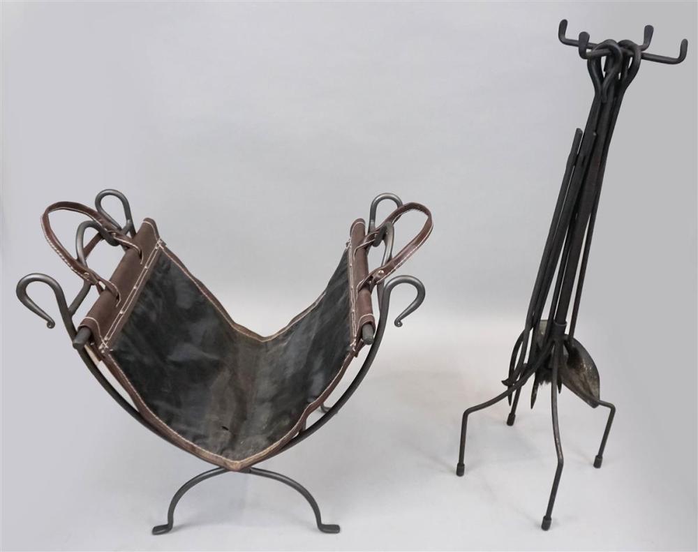 CONTEMPORARY IRON FIRE TOOL SET AND