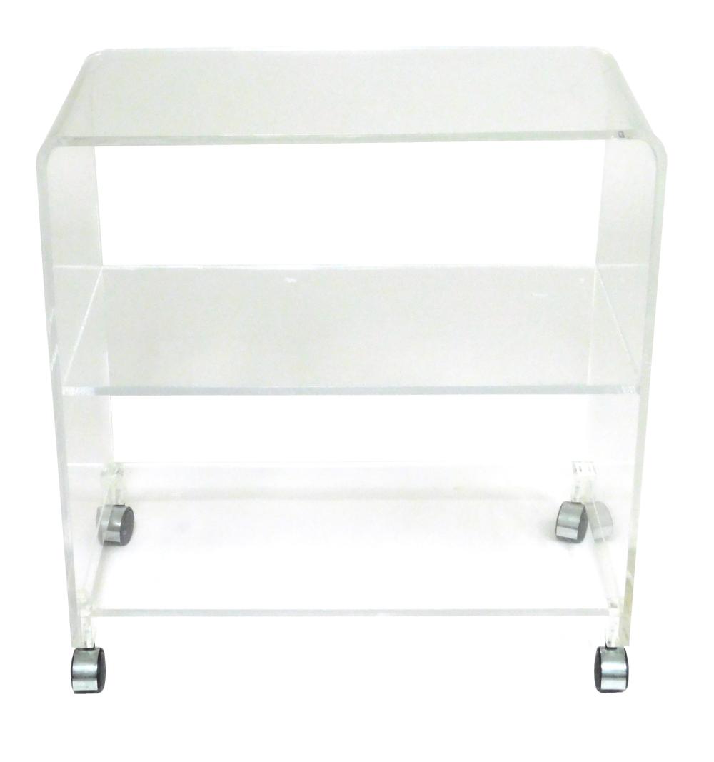 CONTEMPORARY LUCITE ROLLING SHELF