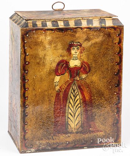 CONTEMPORARY PAINTED TIN TEA BOX,