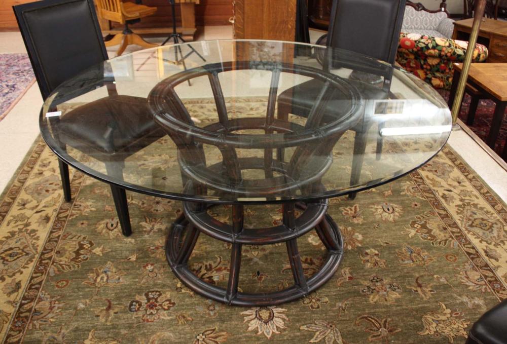 CONTEMPORARY ROUND GLASS-TOP RATTAN