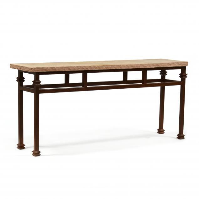 CONTEMPORARY STONE AND IRON CONSOLE