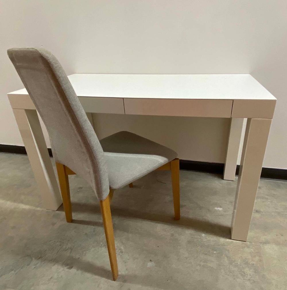 CONTEMPORARY WHITE LACQUER DESK AND