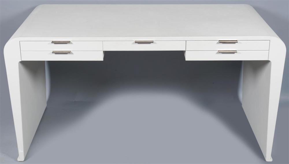 CONTEMPORARY WHITE LEATHER VENEERED