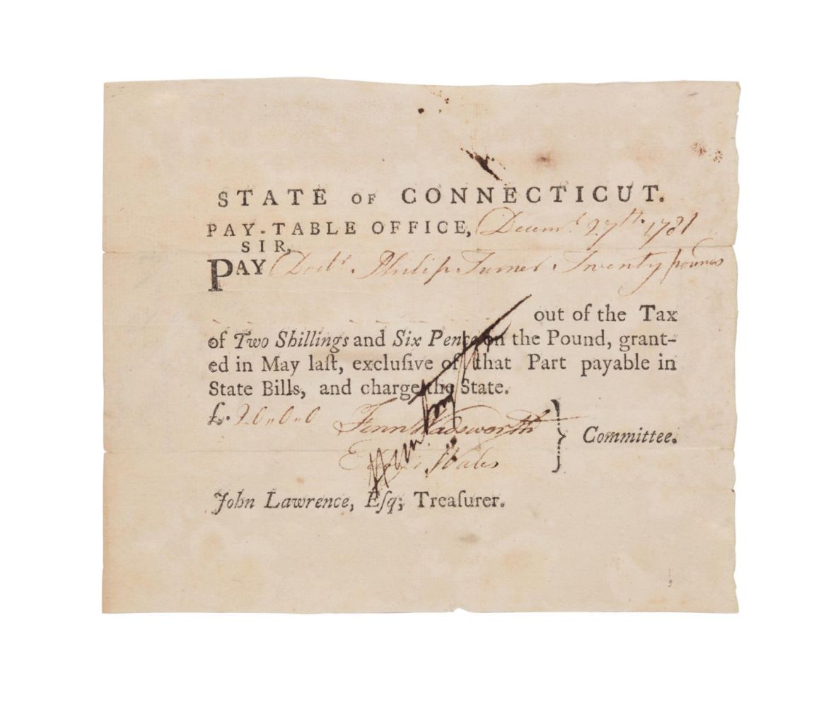 CONTINENTAL ARMY PAY STUB TO