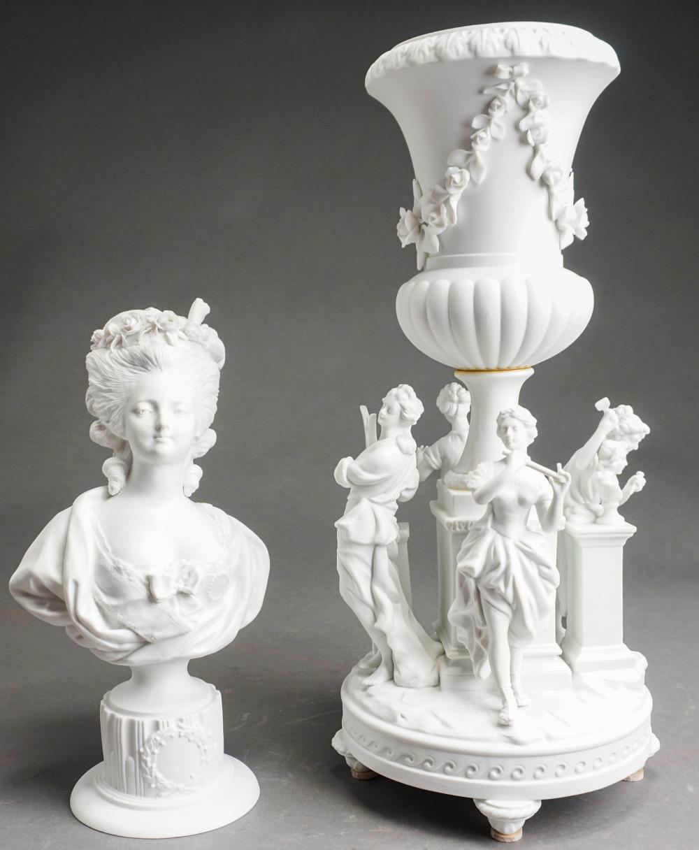 CONTINENTAL BISQUE FIGURAL BASE URN