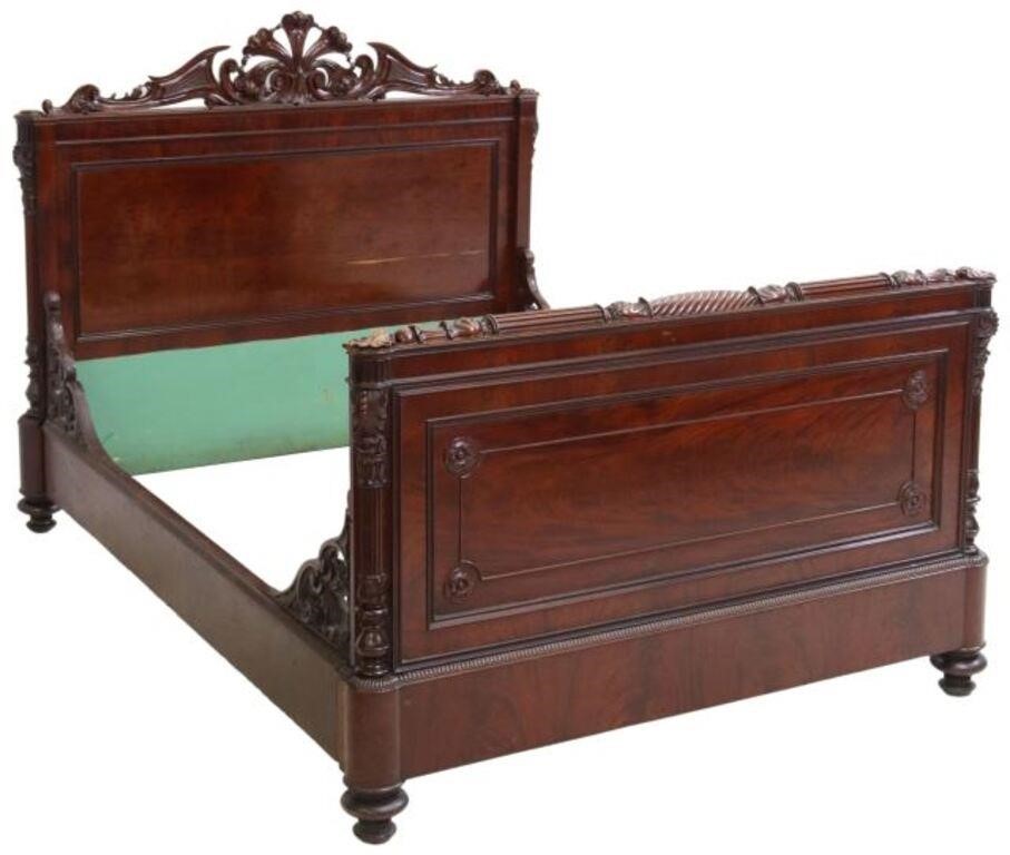 CONTINENTAL CARVED MAHOGANY BED,