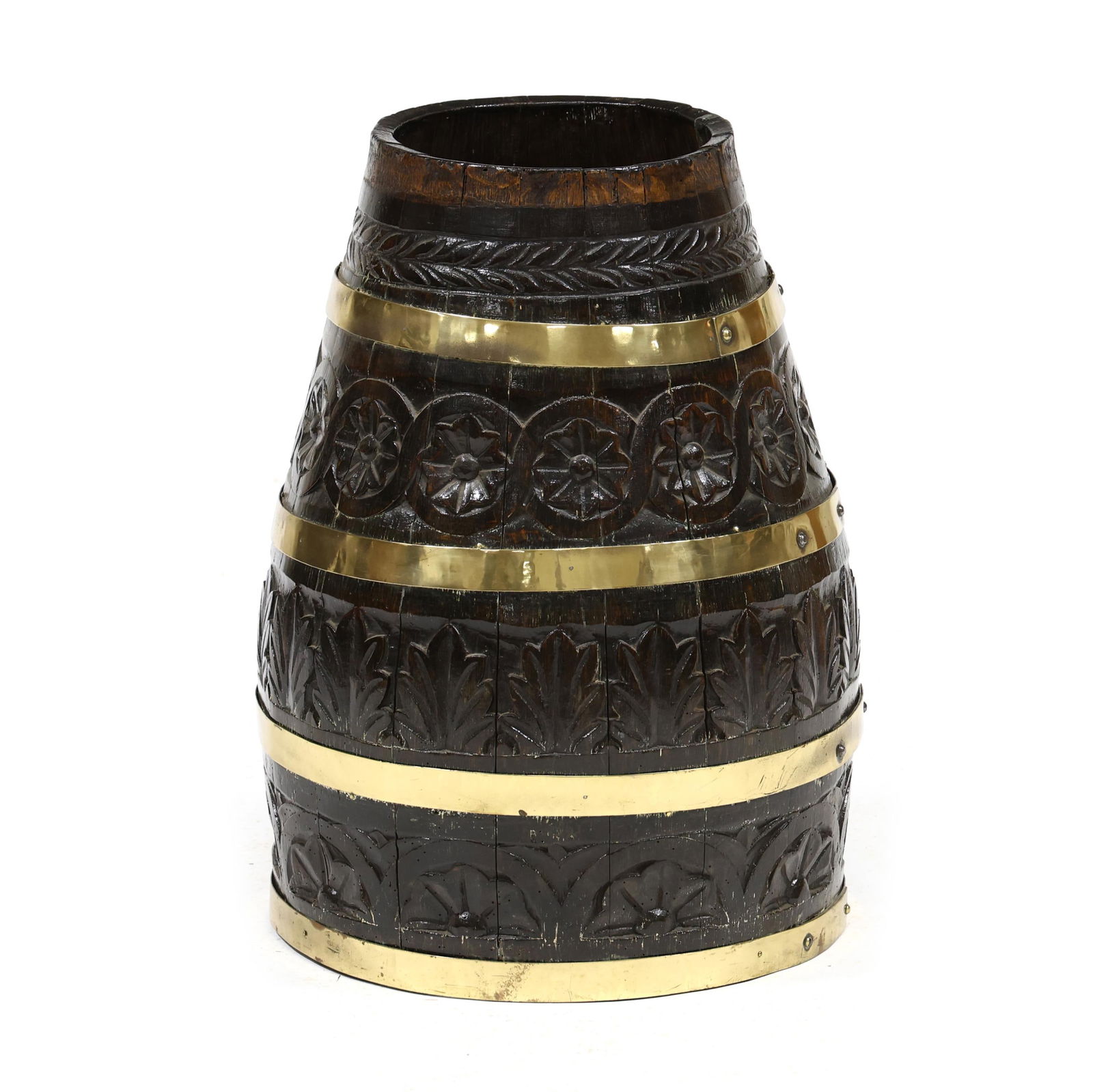 CONTINENTAL CARVED OAK AND BRASS