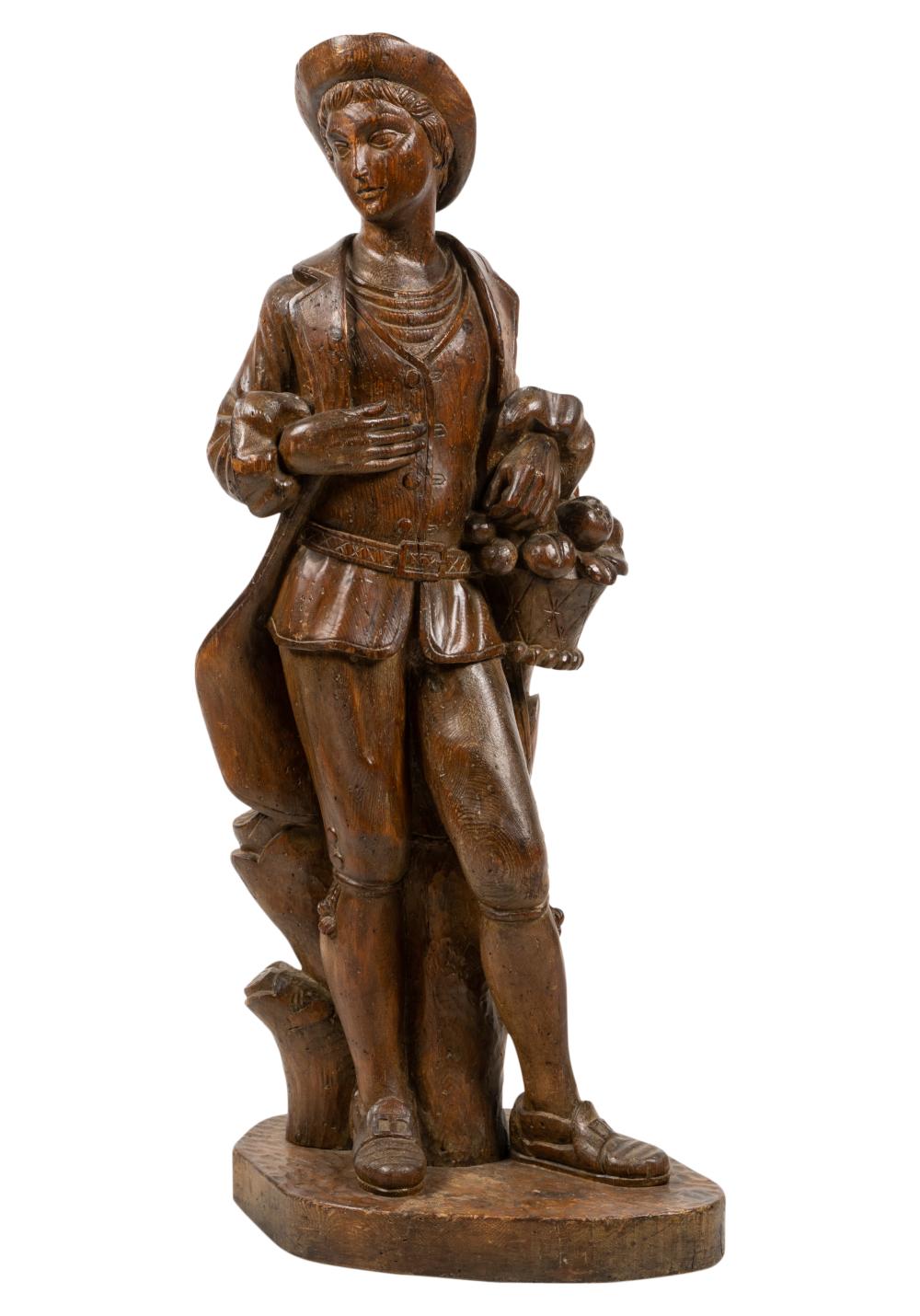 CONTINENTAL CARVED WOOD FIGURE OF A