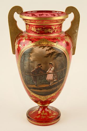 CONTINENTAL ENAMELED GLASS URN