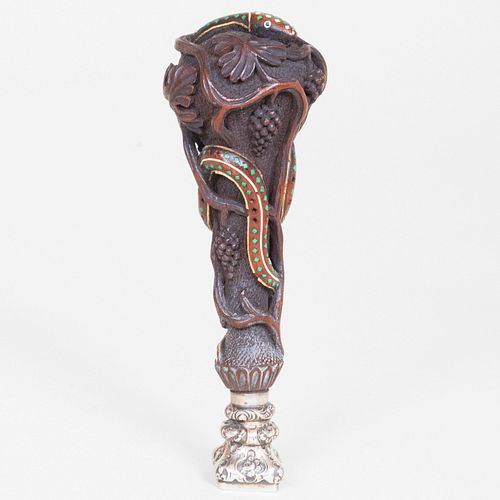 CONTINENTAL INLAID CARVED WOOD CANE