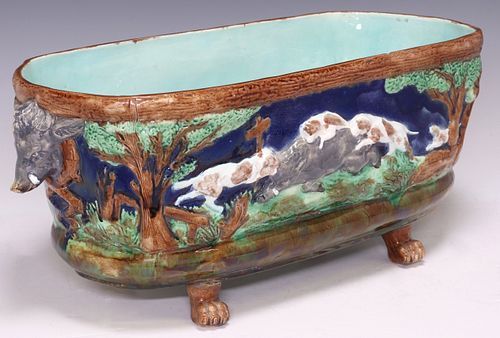 CONTINENTAL MAJOLICA HOUNDS HUNTING