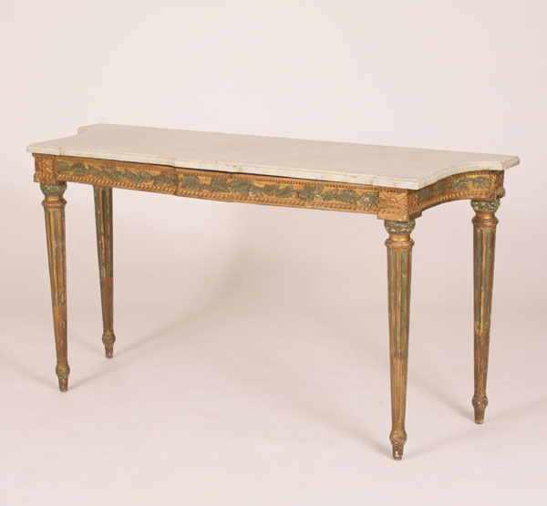Continental marble top entry table;